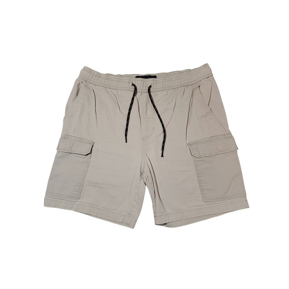 Edgar + Ash Cargo Shorts M 32x7 Men 18" Tan Cream Elastic Waist Utility Gorpcore